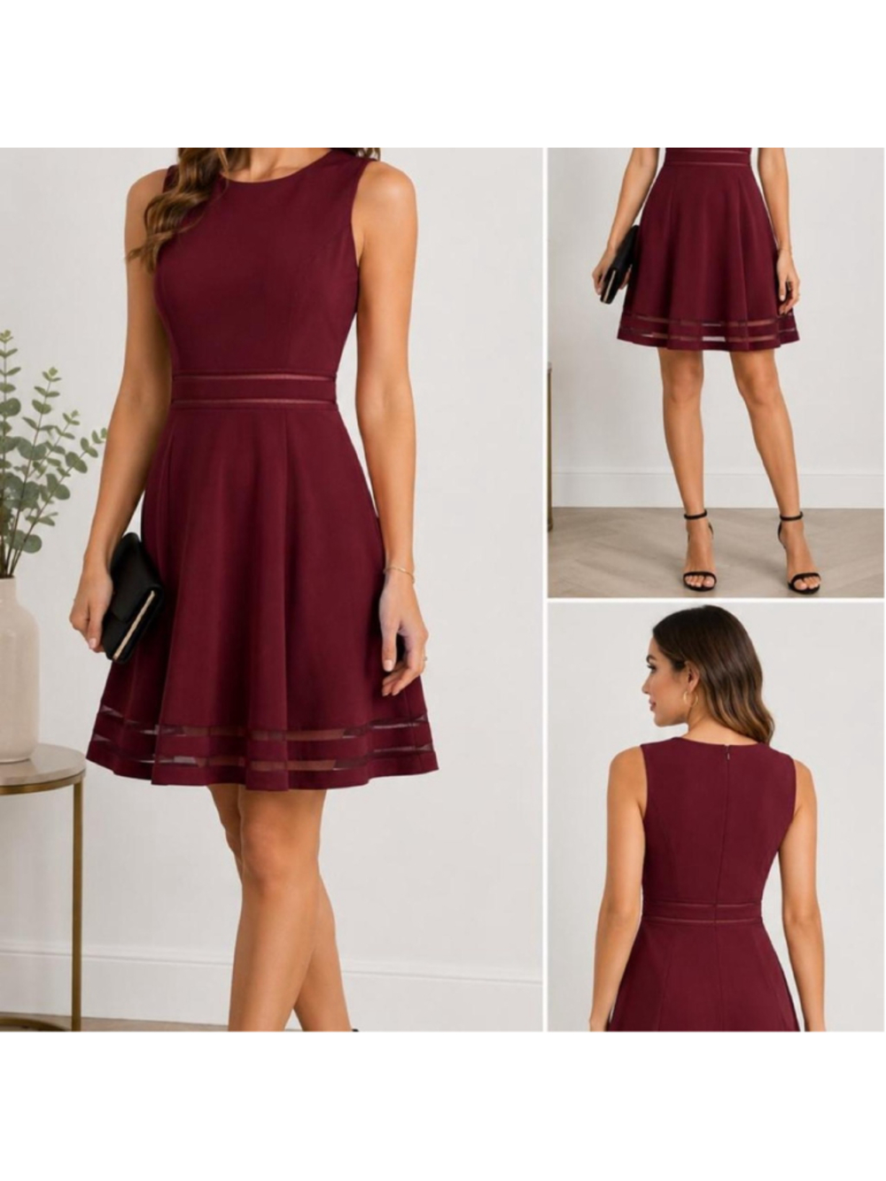 Calvin Klein Burgundy Fit & Flare Mesh Trim Dress Petite 10 Cocktail Career

Cra